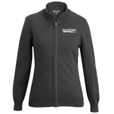 Ladies Full-Zip Fine Gauge Sweater in Smoke Heather